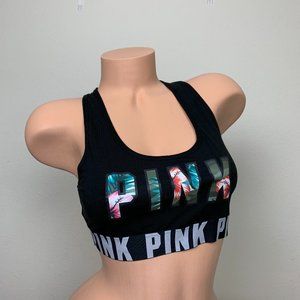 Victoria's Secret PINK Logo Band Green Tropical Palms Bra Top Bralette M